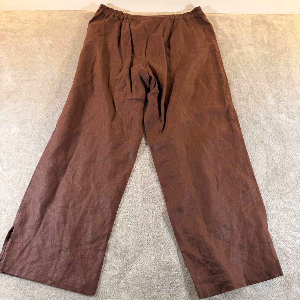 Carole Little Pants Women 14W Brown Linen Wide Leg Trousers Elastic Back - Picture 8 of 9